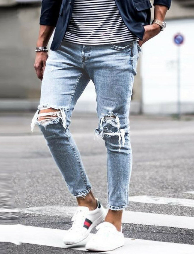 New Ripped Skinny Jeans mens Streetwear Image