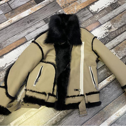 Ladies Fashion Motorcycle Fur Thermal Jacket