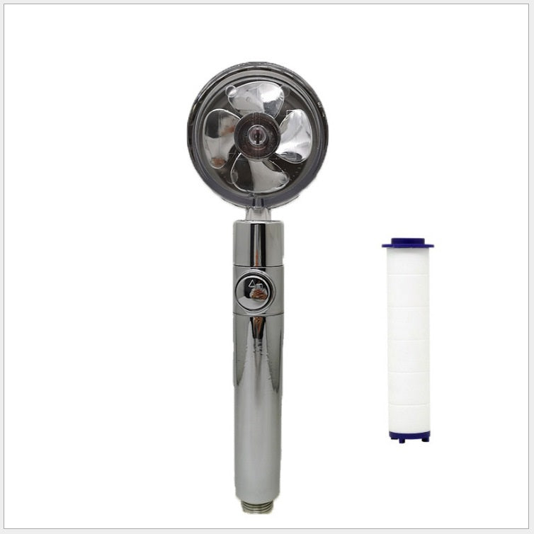 Propeller Driven Shower Head With Stop Button And Cotton Filter Turbocharged High Pressure Handheld Shower Nozzle Image