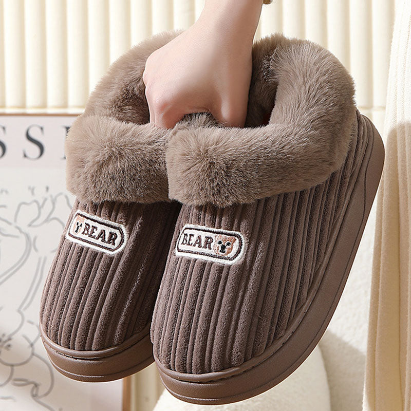 Winter Warm House Slippers Woman Plush Covered Heel Cotton Shoes Indoor And Outdoor Thick-soled Non-slip Fluffy Slippers For Men Image