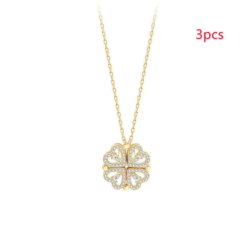 Explosive Style Detachable Deformed Four-leaf Clover Necklace For Women A Multi-wearing Zircon Small Love Short Clavicle Chain Image