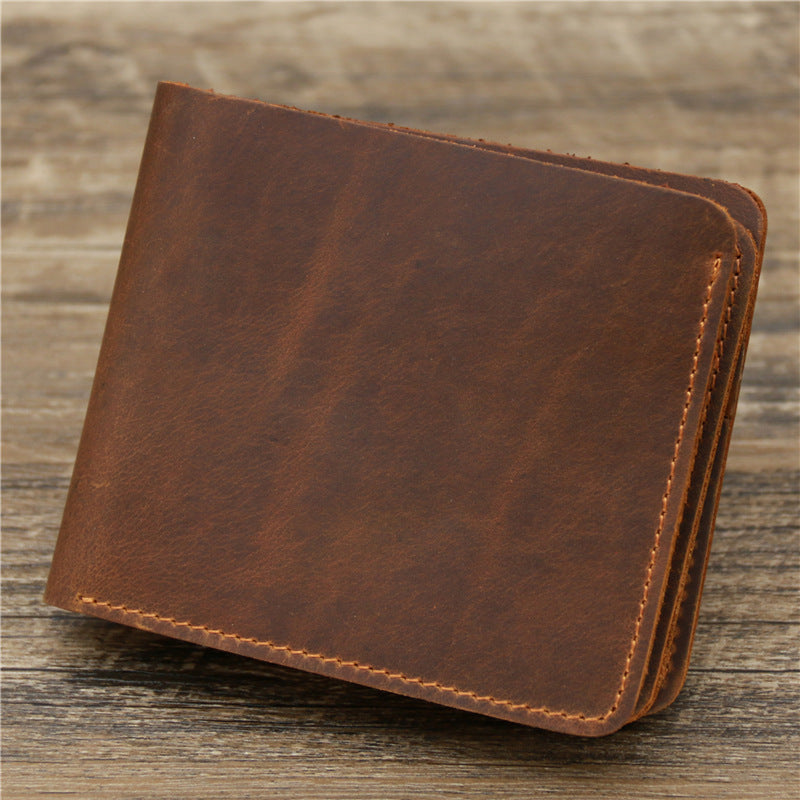 Men's Wallet Leather Wallet Retro Rough Tri-fold First Layer Cowhide Image