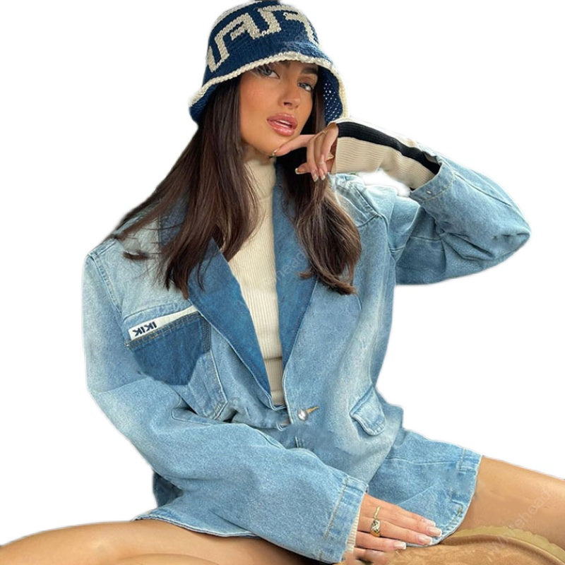 American Retro Blue Super Fire Suit Style Denim Jacket Image