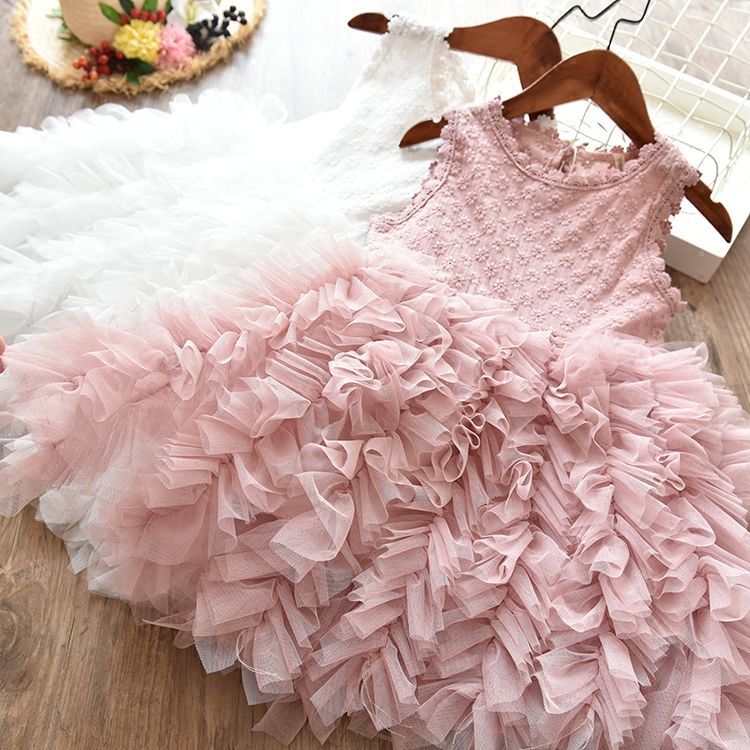 Autumn And Winter Explosions Hollow Children's Skirt Lace Long-sleeved Girls White Princess Dress Irregular Dress Image