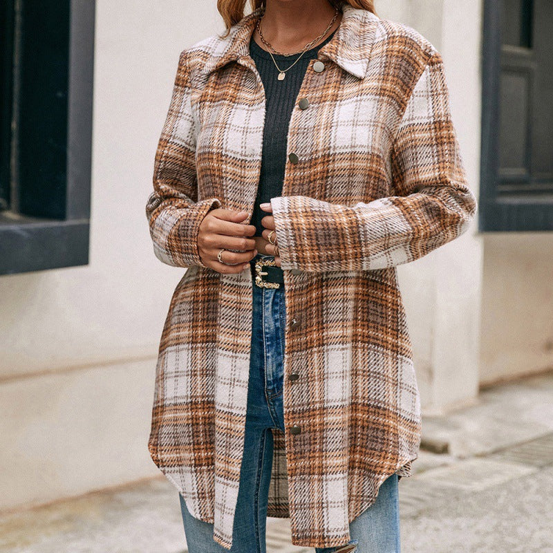 Women's Loose Casual Plush Plaid Shirt Jacket Image