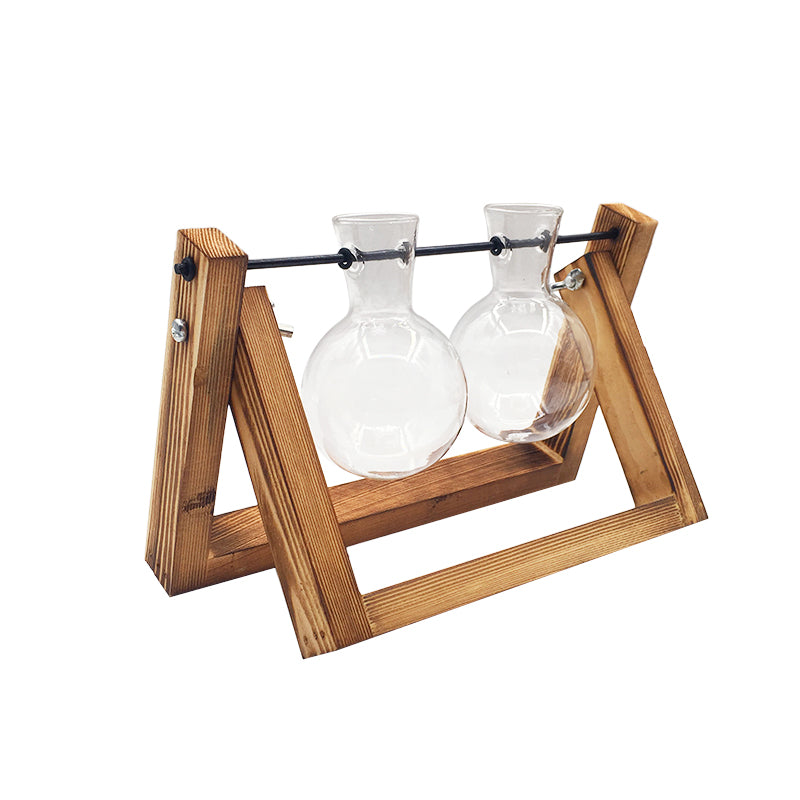 Swing Wooden Stand Hydroponic Plant Container Glass Vase Image