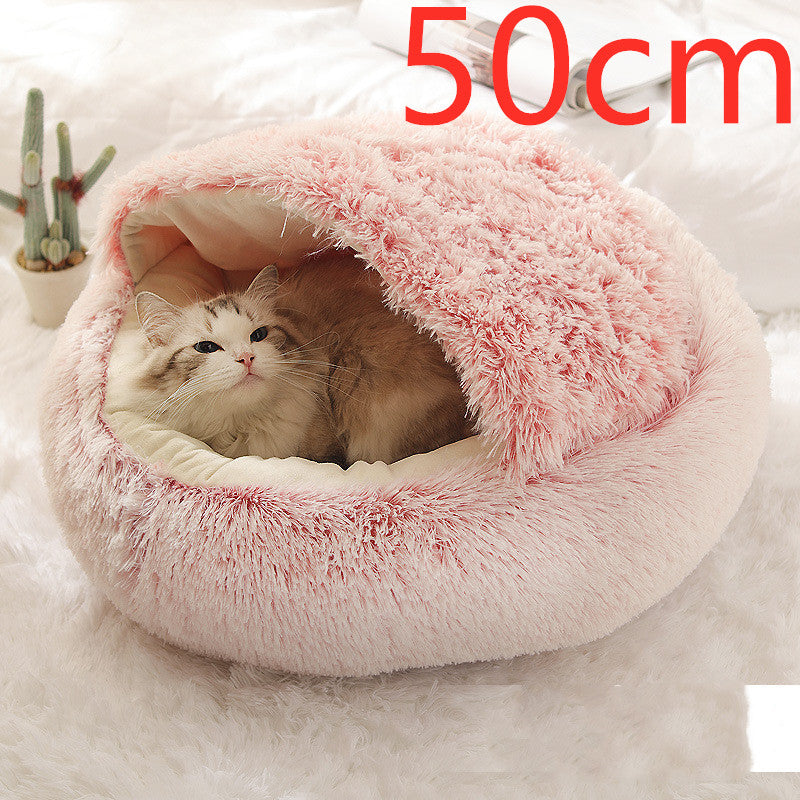 2 In 1 Dog And Cat Bed Pet Winter Bed Round Plush Warm Bed House Soft Long Plush Pets Bed Image