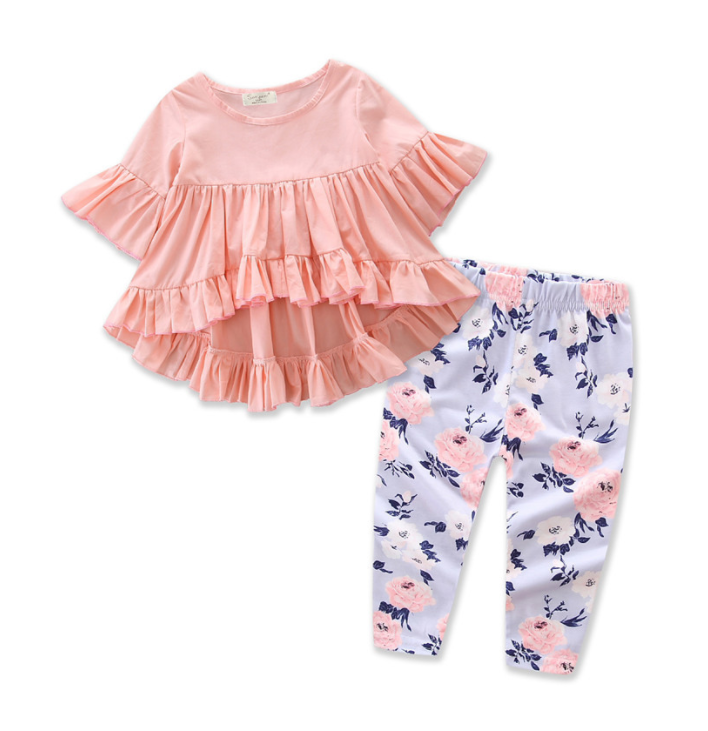 Toddler Kids Baby Girls Outfits Clothes Sets Cotton T-shirt Top Short Sleeve Pants Flower 2PCS Clothing Set Image