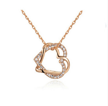 Yiwu Fashion Jewelry Factory Jewelry Customized Double Diamond Heart Necklace Earring Set Image