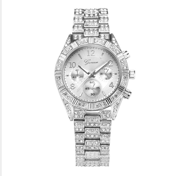 Women Crystal Quartz Analog Wrist Watch Fashion Stainless Steel Geneva Luxury Reloj Hombre Montre Femme Sport Watches Image