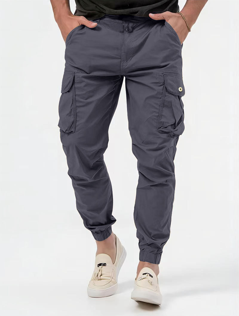 Men's Cargo Trousers With Three-dimensional Pockets Solid Color Casual Pants Image