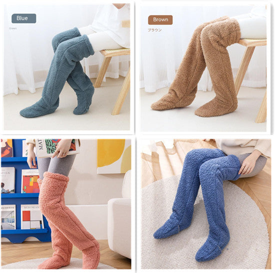 Over Knee High Fuzzy Long Socks Winter Warm Cold Leg Knee Joint Cold-proof Stockings Home Floor Sleeping Socks Image