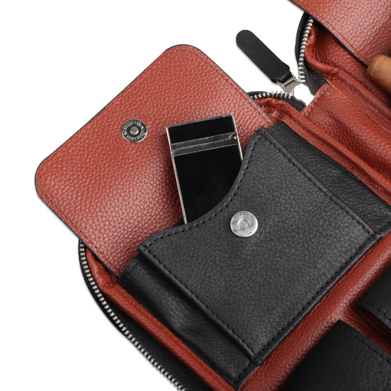 Leather Cigar Bag Carry-on Travel Portable Moisturizing Cigar Case Image