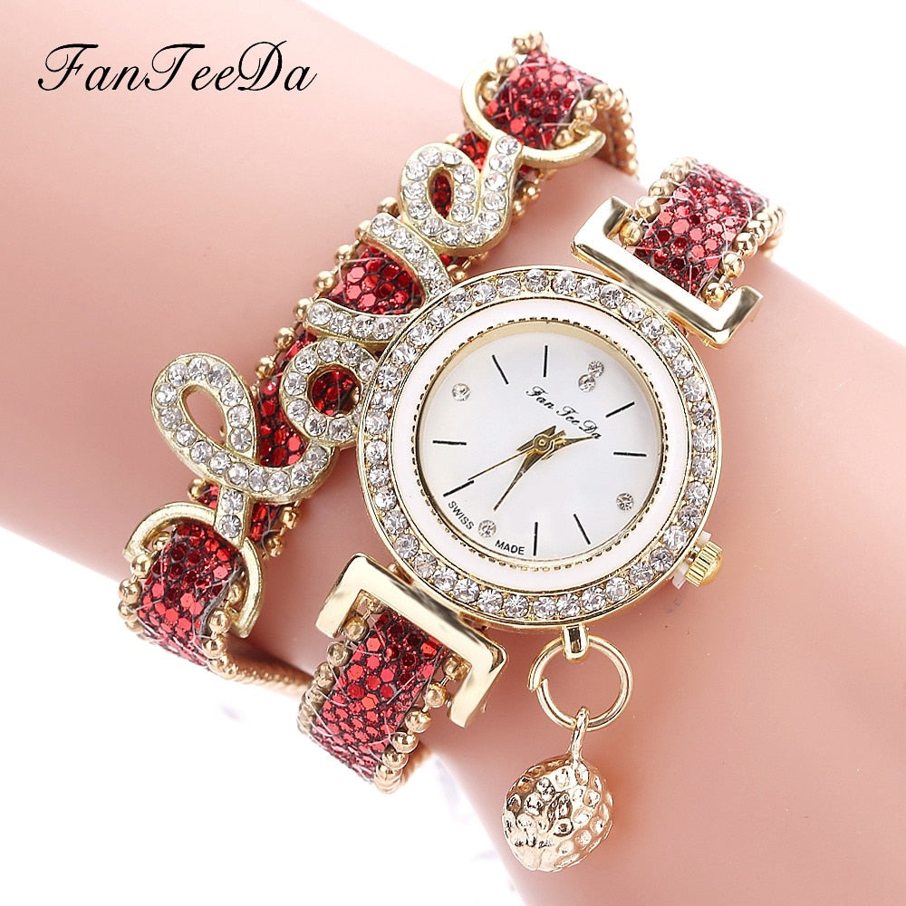 FanTeeDa Brand Women Bracelet Watches Ladies Watch Rhinestones Clock Womens Fashion Dress Wristwatch Relogio Feminino Gift Image