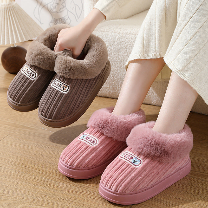 Winter Warm House Slippers Woman Plush Covered Heel Cotton Shoes Indoor And Outdoor Thick-soled Non-slip Fluffy Slippers For Men Image