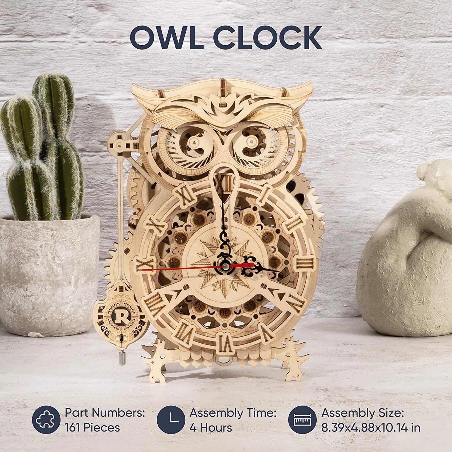 Robotime Rokr Creative DIY Toys 3D Owl Wooden Clock Building Block Kits For Children Christmas Gifts Home Decoration LK503 Image