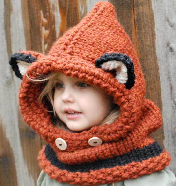 Children's wool knit hat hand-knitted warm earmuffs cape caps for men and women