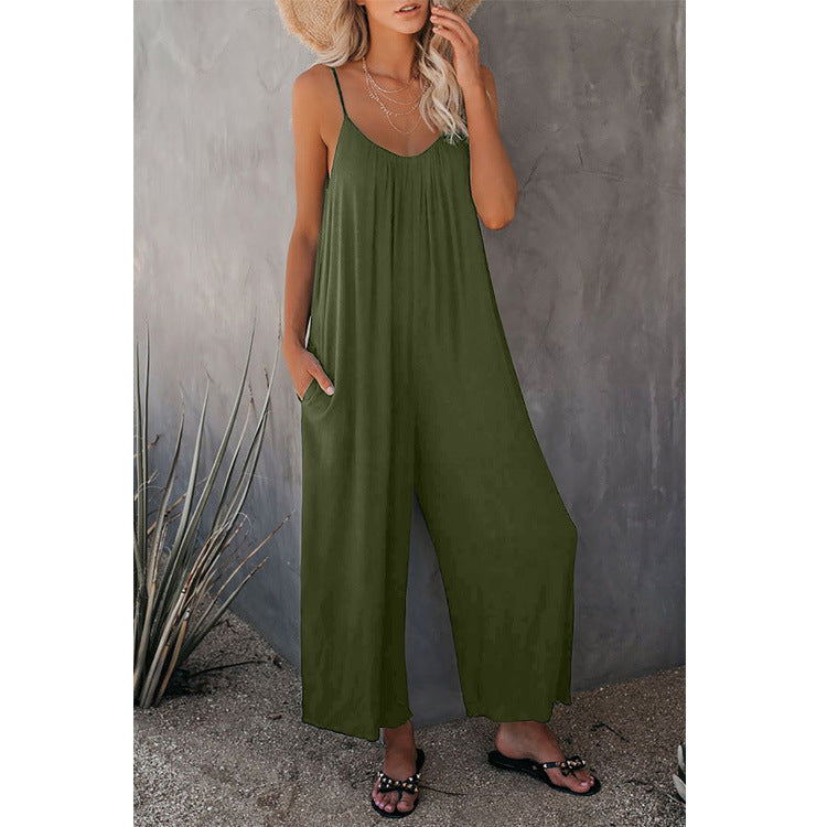 Women's Loose Sleeveless Jumpsuits Romper Jumpsuit With Pockets Long Pant Summer Image