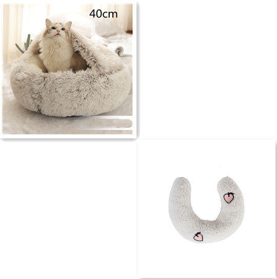 2 In 1 Dog And Cat Bed Pet Winter Bed Round Plush Warm Bed House Soft Long Plush Pets Bed Image