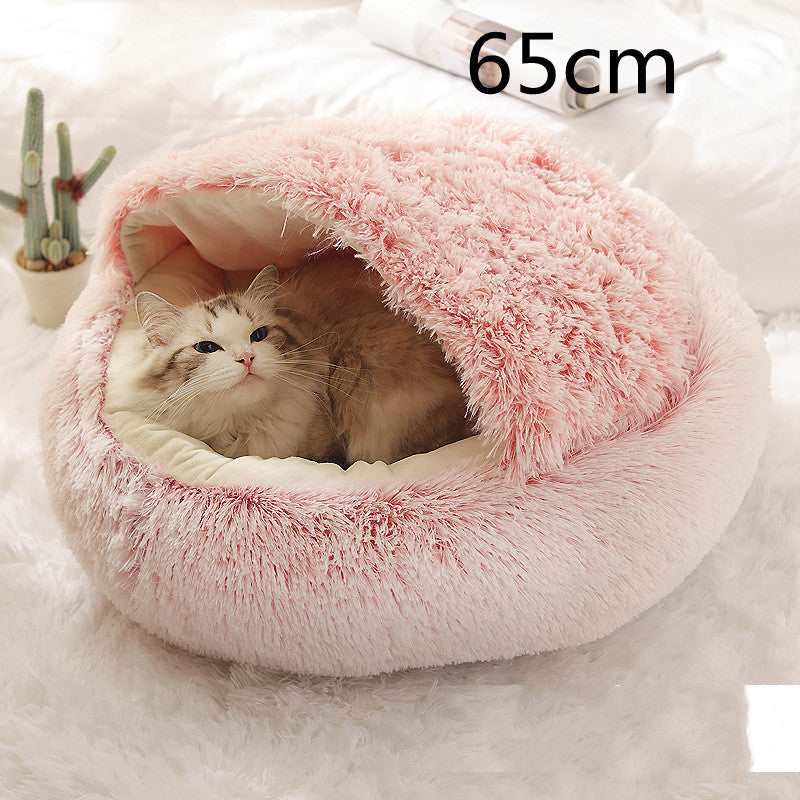 2 In 1 Dog And Cat Bed Pet Winter Bed Round Plush Warm Bed House Soft Long Plush Pets Bed Image