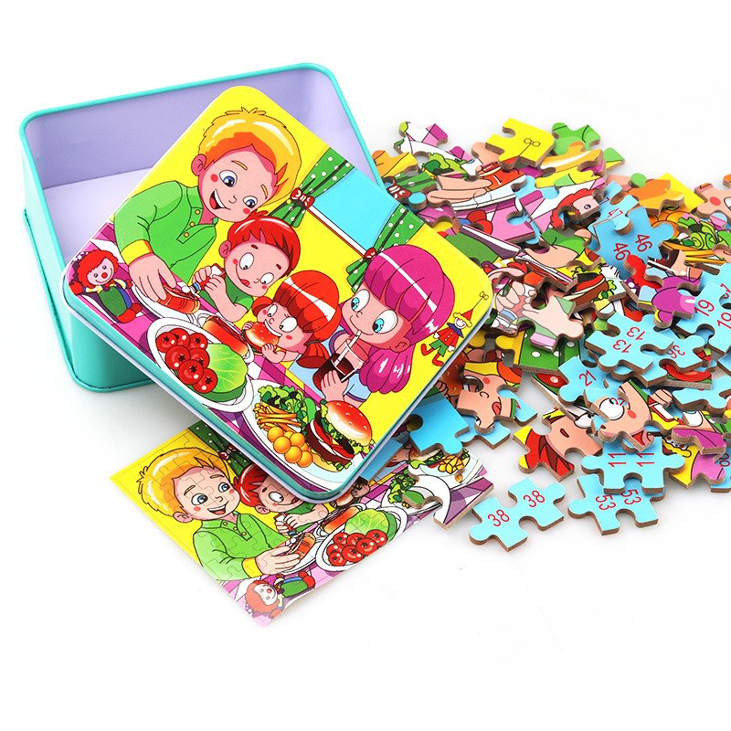 80PCS wooden educational toys educational development baby kids training toys children animal puzzle Image