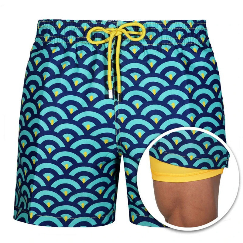 Men's Printed Beach Shorts Sports Double Layer Shorts Summer Image