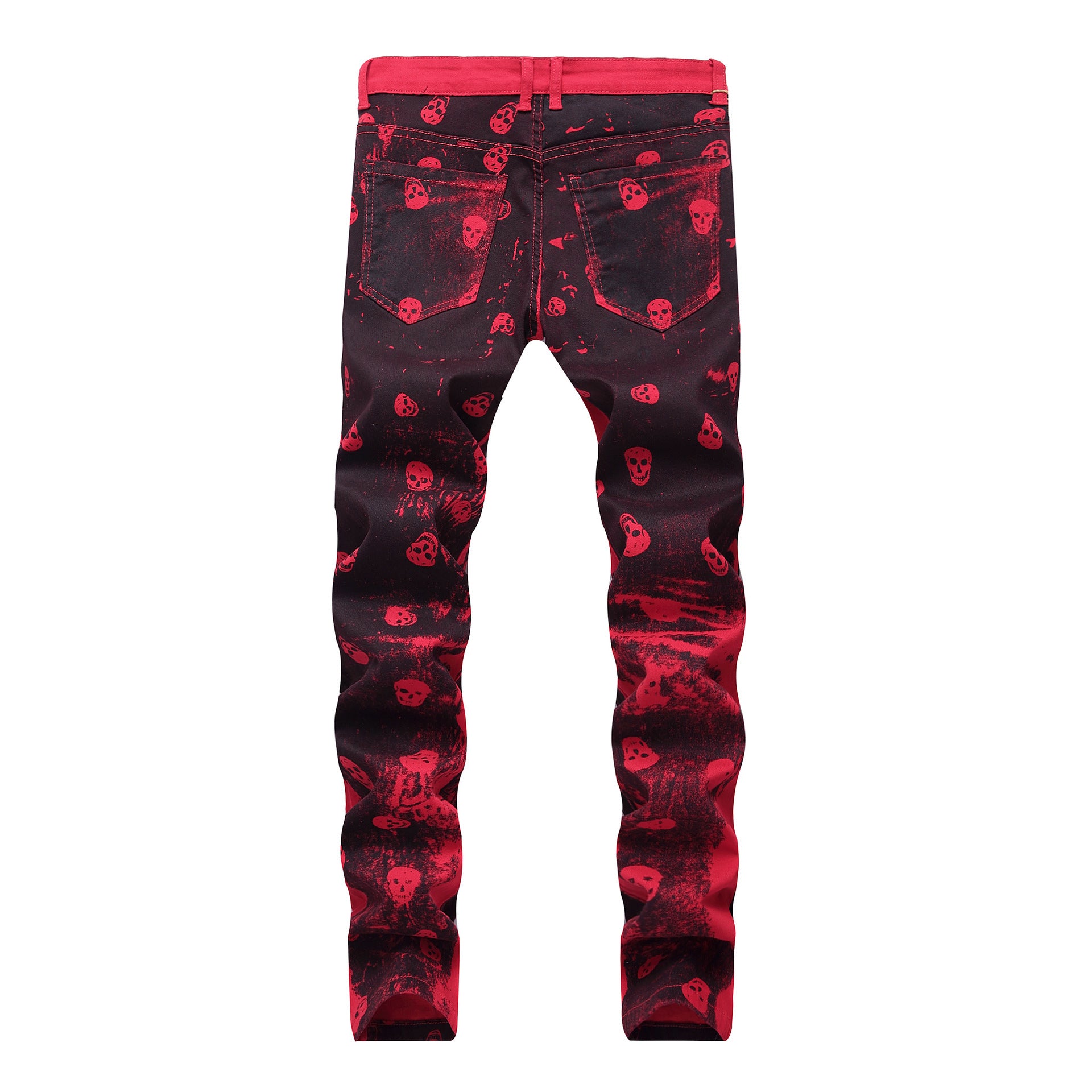 Skull red jeans men's casual jeans Image