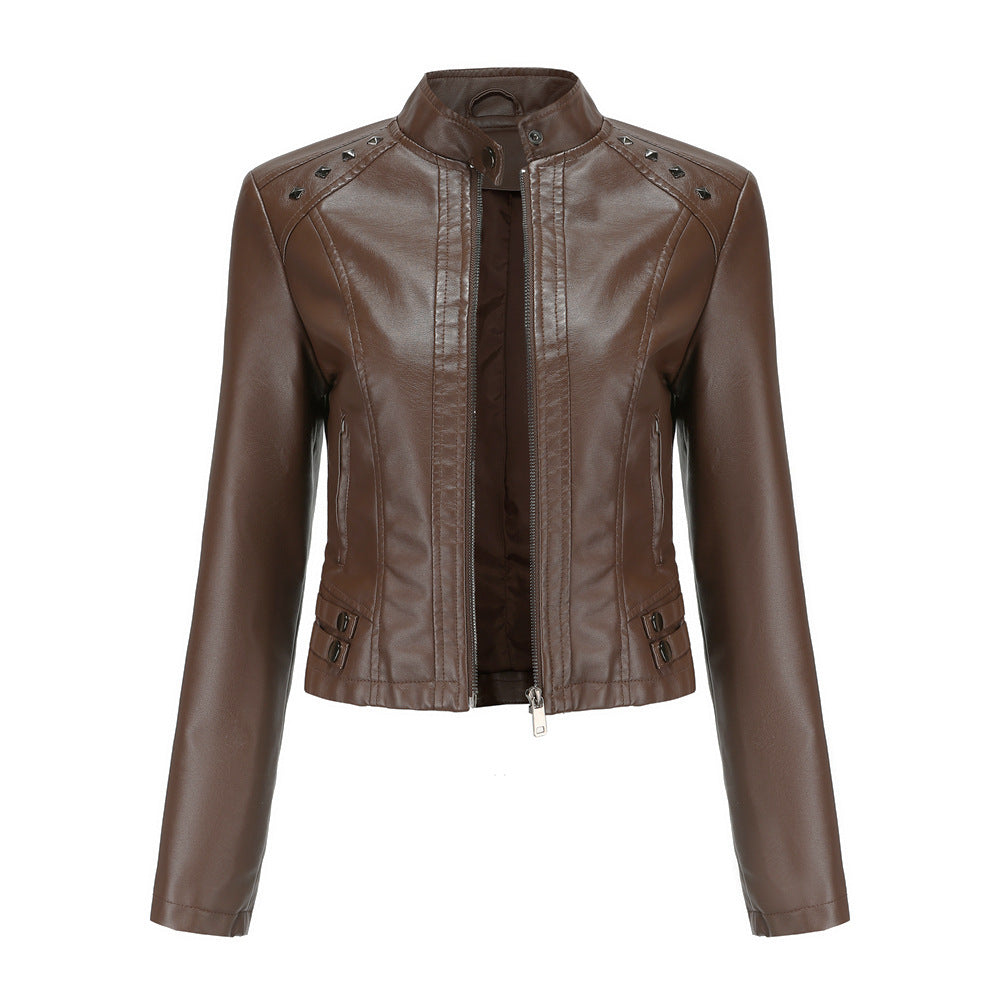 Studded Leather Women Short Jacket Long Sleeves Image