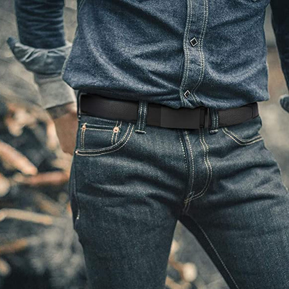 Microfiber Leather Mens Ratchet Belt Belts For Men Adjustable Automatic Buckle Black Image