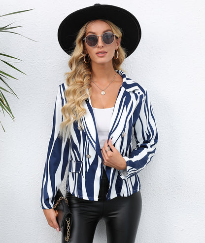 Ladies Fashion Print Lapel Small Blazer