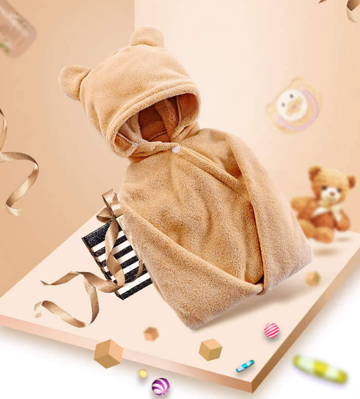 Cotton baby care hooded bath towel Image