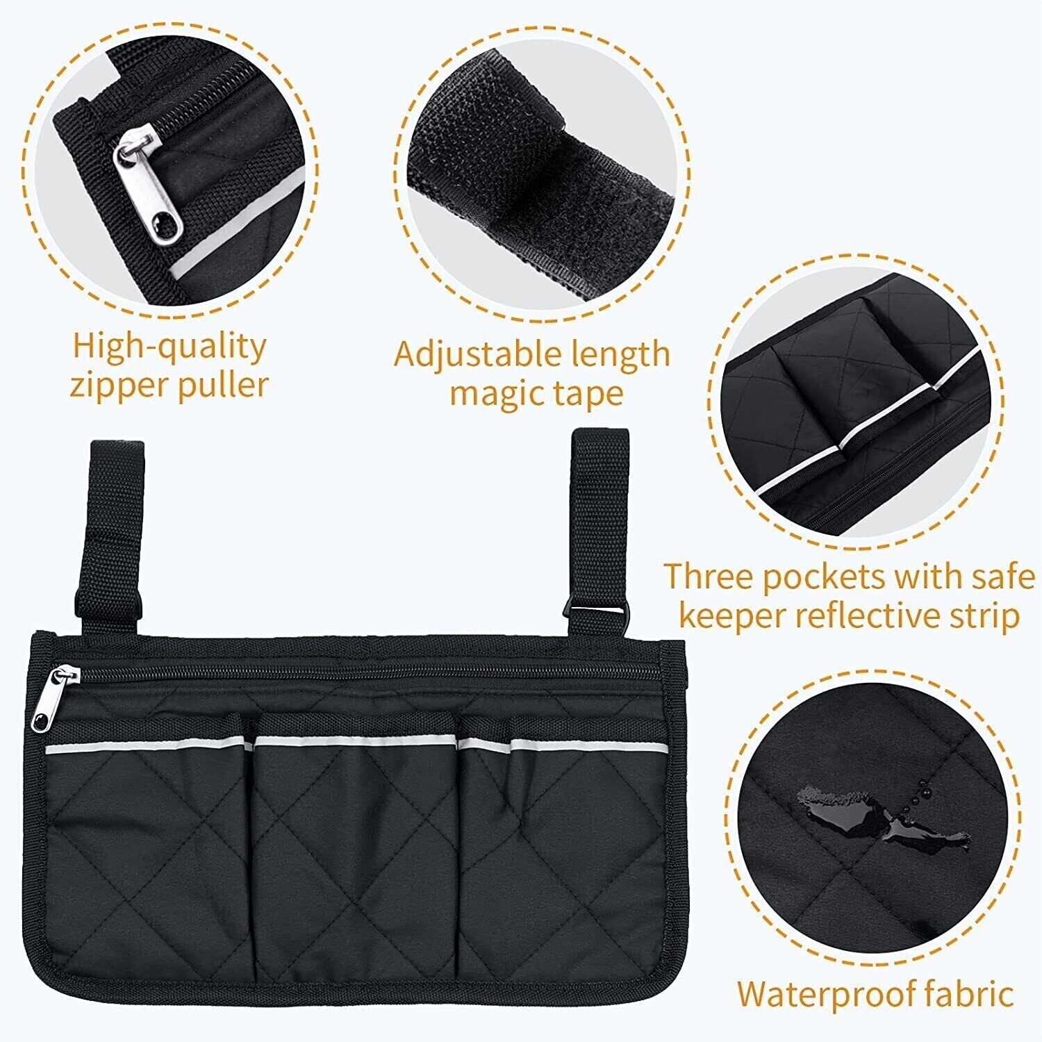 Wheelchair Armrest Accessories Side Bags To Hang On Side Pouch With Bright Line Image