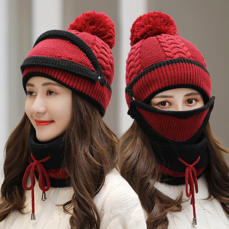 Winter Hat For Women 3pcs Knitted Beanie Hat Scarf Set Warm Hat Image