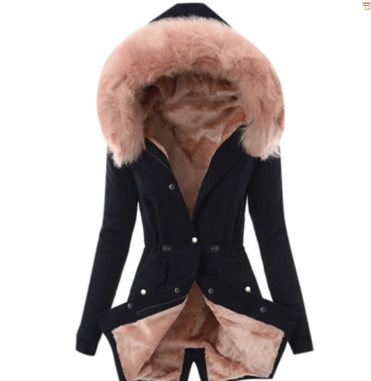 Hooded Drawstring Plush Jacket Women Image