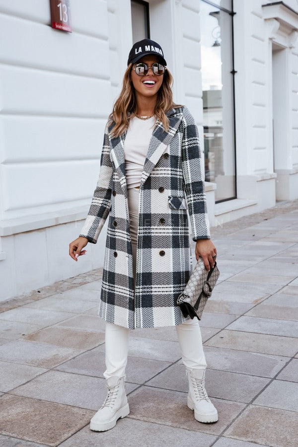 European And American Fashion Plaid Woolen Coat Image