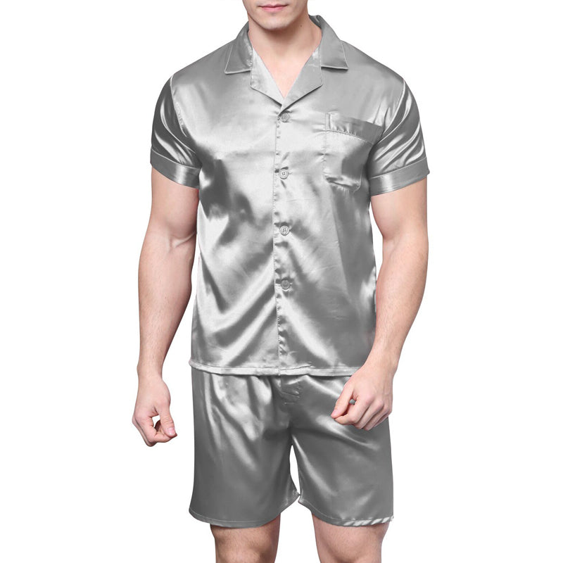 Men's Stain Silk Pajama Set Men Pajamas Silk Image