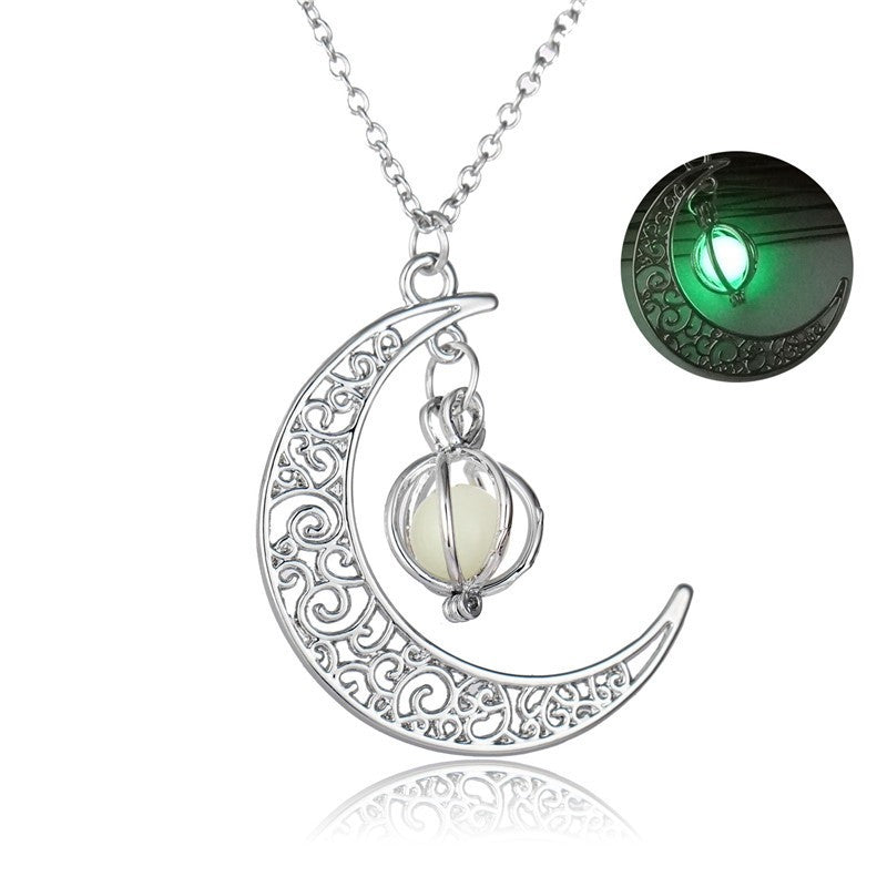 Fashion Moon Natural Glowing Stone Healing Necklace Women Gift Charm Luminous Pendant Necklace Jewelry Image