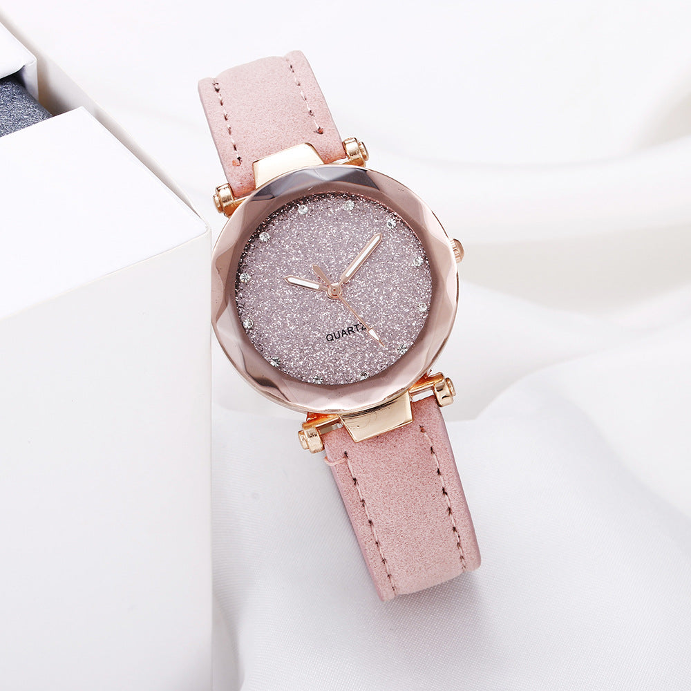 Casual Women Romantic Starry Sky Wrist Watch Leather Rhinestone Designer Ladies Clock Image