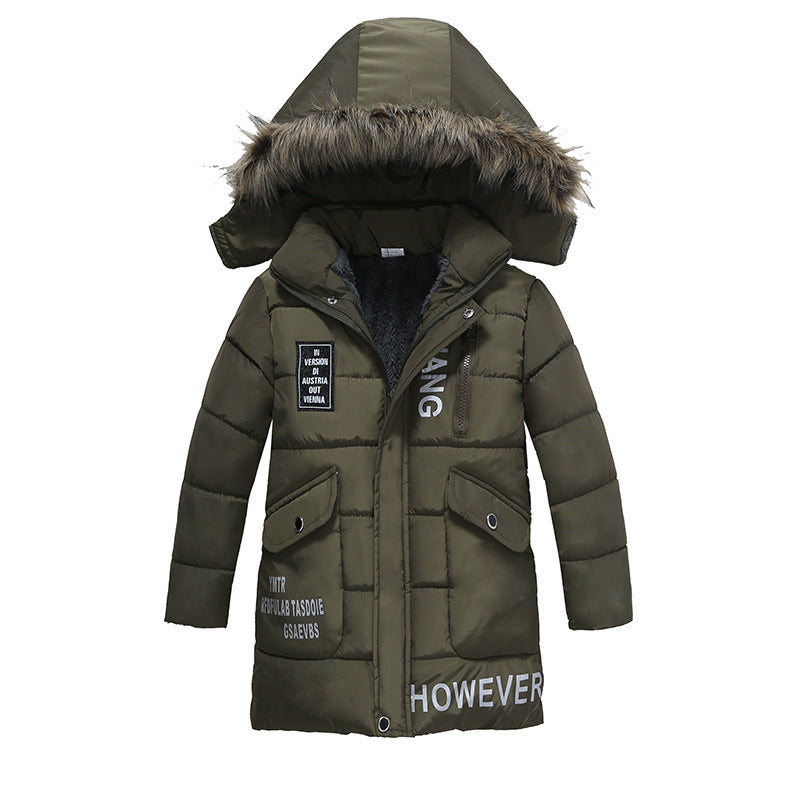 Boys Large Fur Collar Padded Warm Cotton Jacket Image