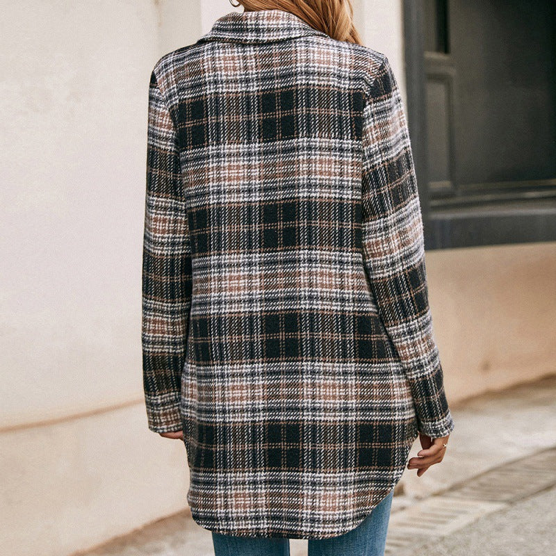 Women's Loose Casual Plush Plaid Shirt Jacket Image