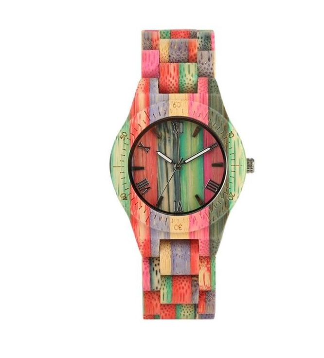 Colored Bamboo Wood Carving Couple Watch Image