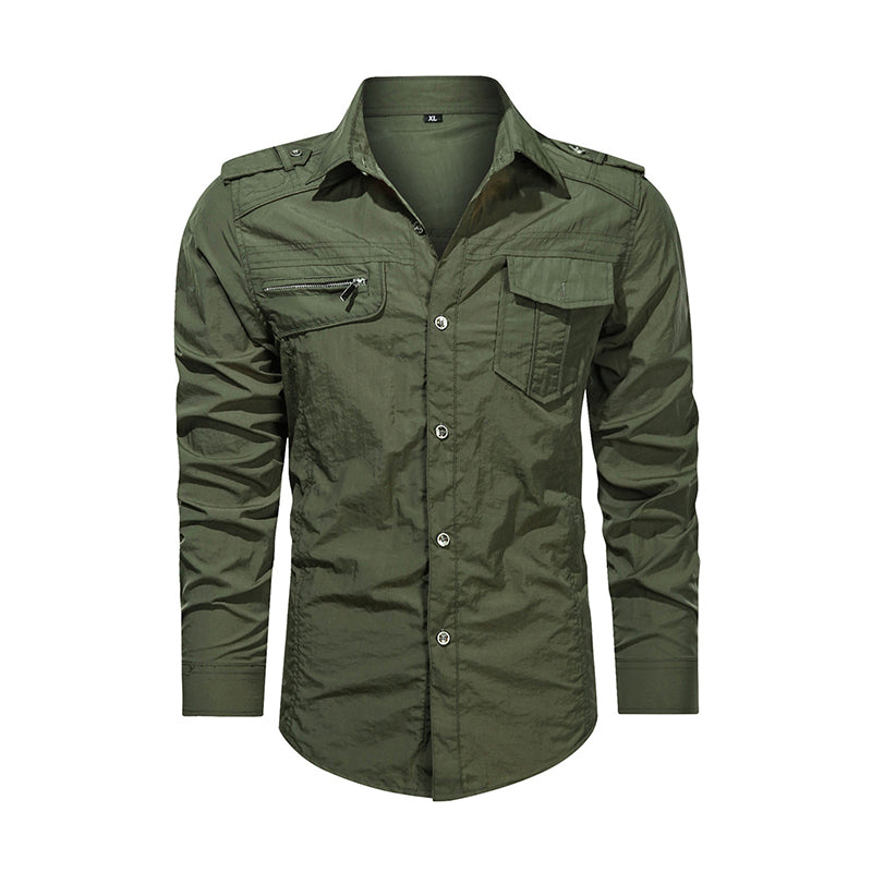 Men Shirt Outwear Military Thin Long Sleeve Shirts Quick-dry Solid Casual Fit Men Shirt Image