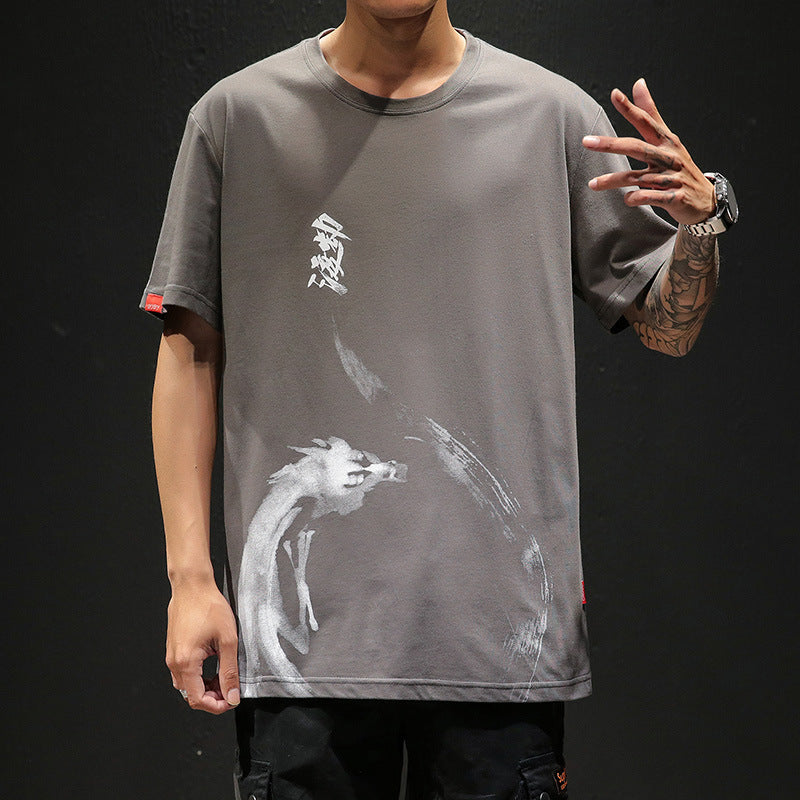 Men's loose T-shirt with ink printing Image