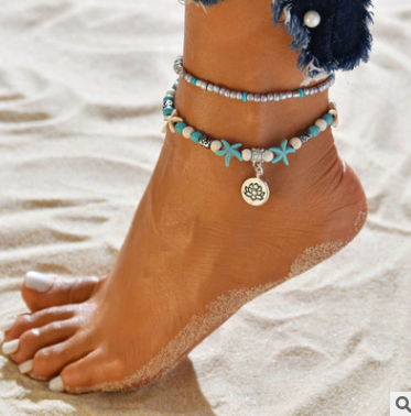 Europe and America Conch Mizhu Yoga Anklet Turtle Bracelet Beach Pendant Starfish Pearl Retro Turtle Anklet Image