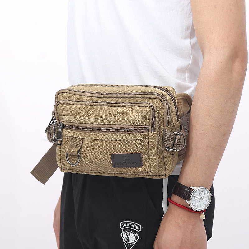 Canvas Fanny Pack With 4-Zipper Pockets Men Waist Bag Hip Bum Bag With Adjustable Strap For Outdoors Workout Traveling Casual Running Hiking Cycling Image