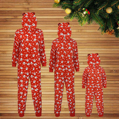 Christmas Family Matching Onesis Sleepwear Jumpsuit Santa Claus Long Sleeve Hooded Homewear Xmas Romper Nightwear For Kid Adults