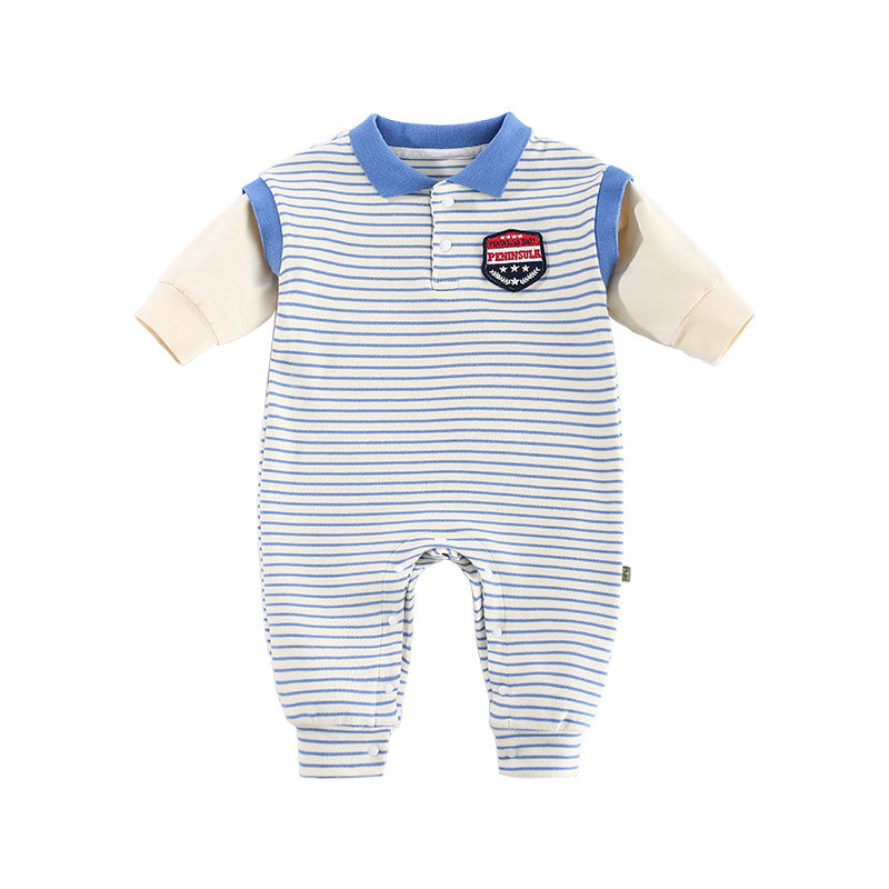 Baby Onesies Striped Male Baby Newborn Clothes Baby Autumn Clothes Image