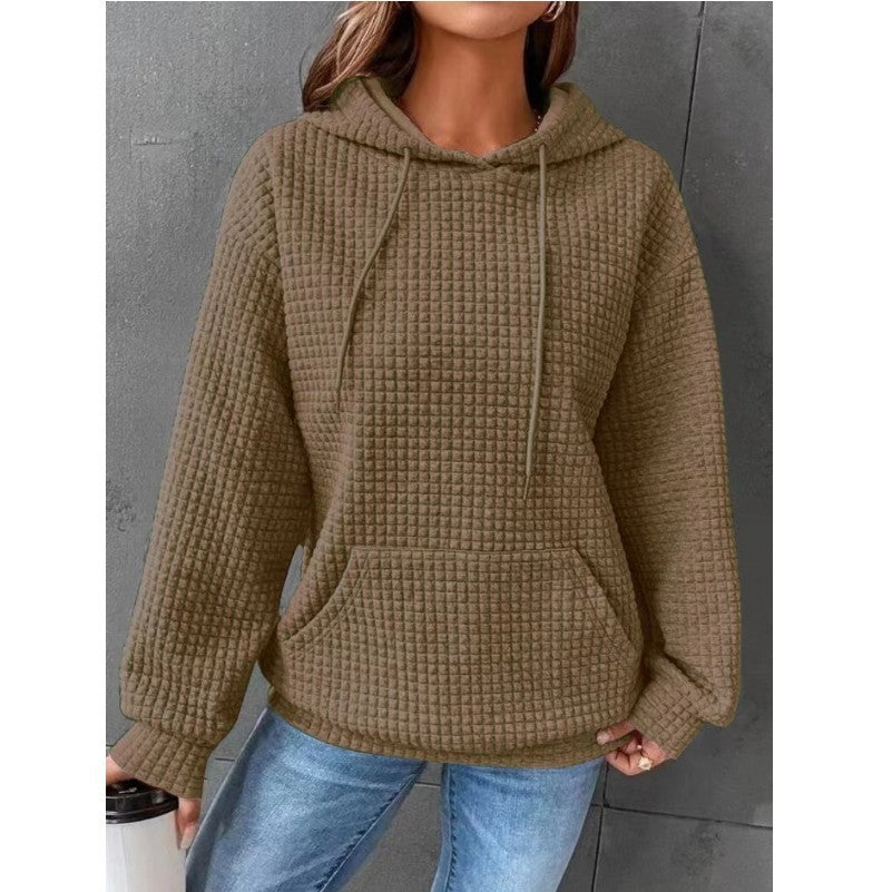 Fashion Waffle Hoodie Sweater Women's Sports Sweatshirt Casual Long Sleeve Tops Womens Clothing Image