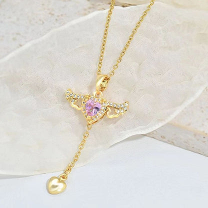 Cupid Heart Angel Wings Tassel Necklace Clavicle Chain Women Jewelry Gift Valentine's Day