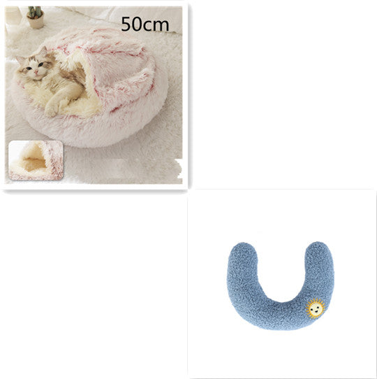 2 In 1 Dog And Cat Bed Pet Winter Bed Round Plush Warm Bed House Soft Long Plush Pets Bed Image